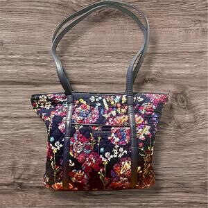Vera Bradley Vintage Quilted Midnight Wildflower Tote Shoulder Bag Medium Multi